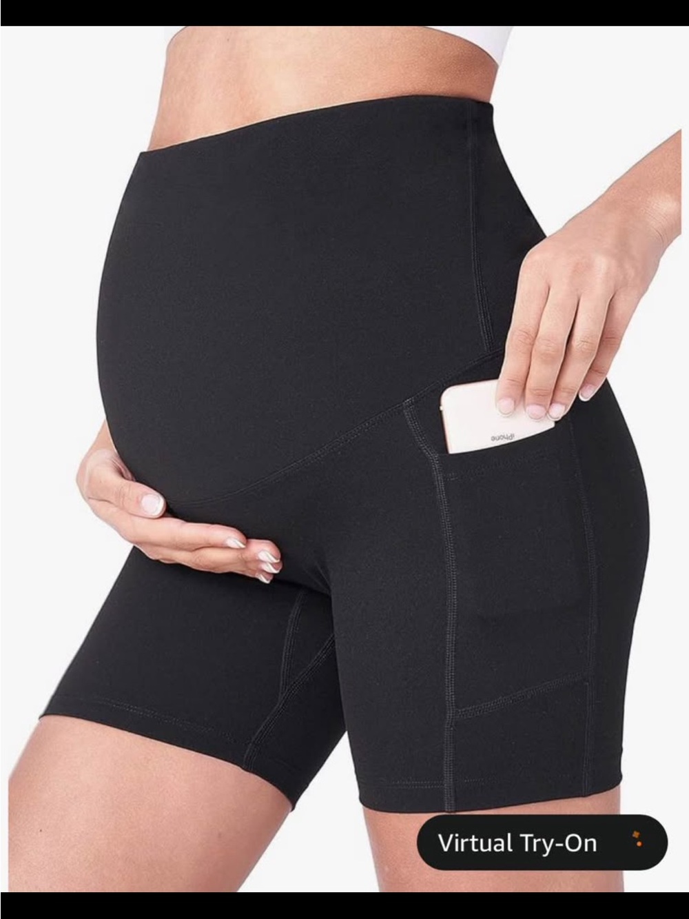 Maternity High-Waist Black Support Shorts with Side Pocket